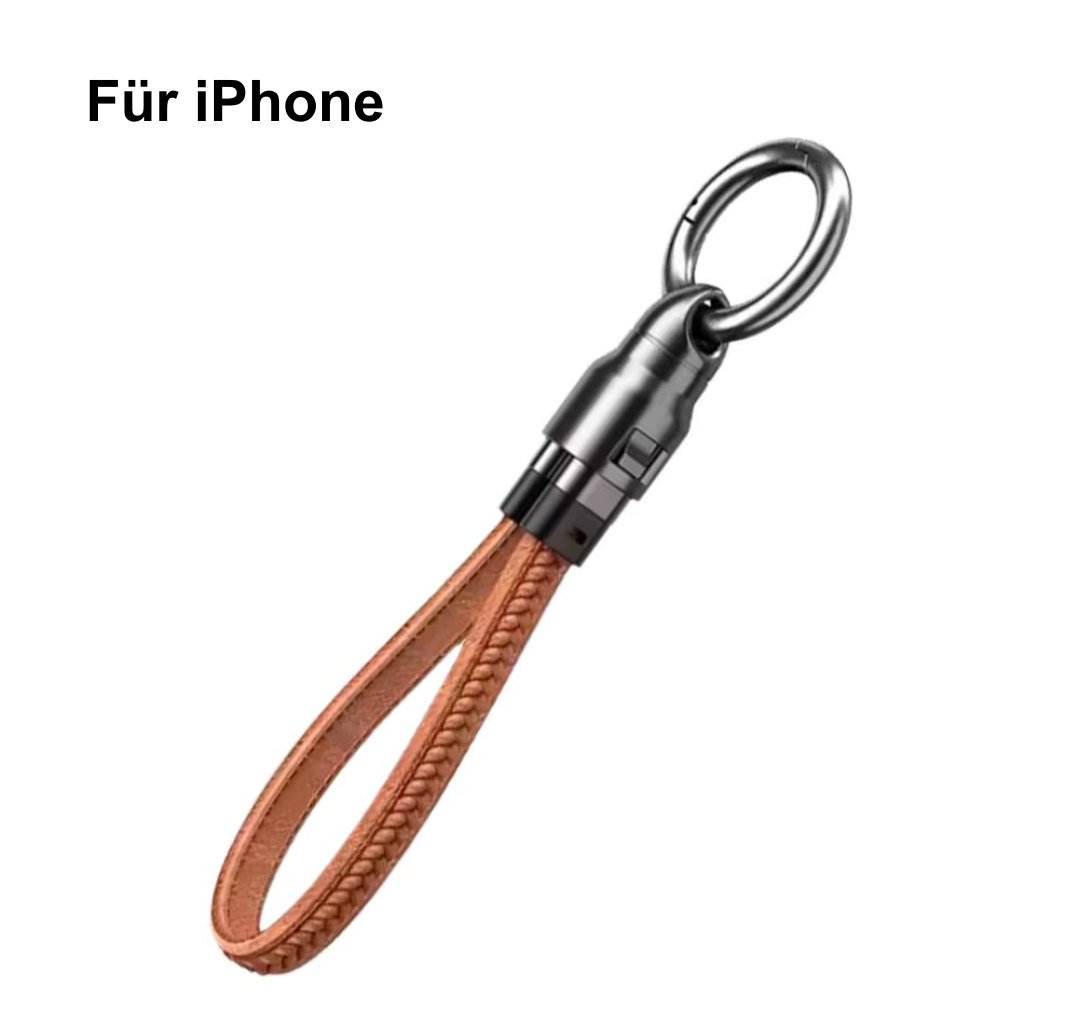 Schnelllade-Kabel mit Schlüsselanhänger & Leder-Handykette