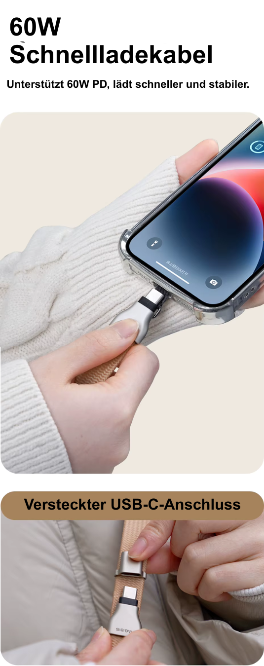 Handy- und Kamera- Kette mit integriertem USB-C zu USB-C