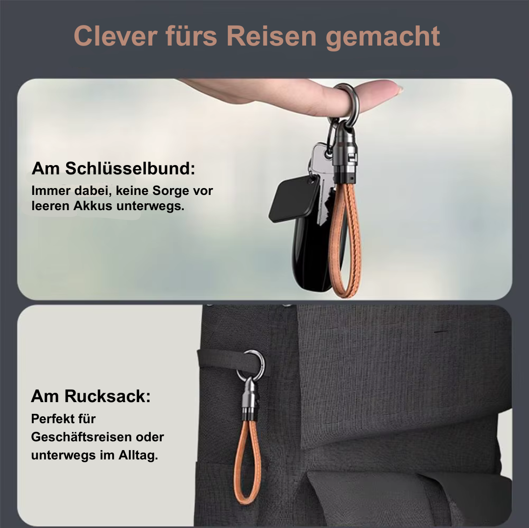 Schnelllade-Kabel mit Schlüsselanhänger & Leder-Handykette