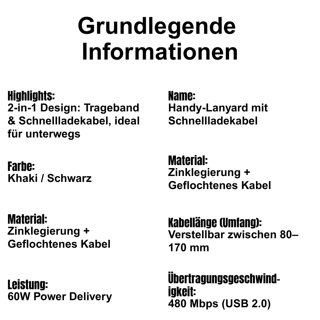 Handy- und Kamera- Kette mit integriertem USB-C zu USB-C