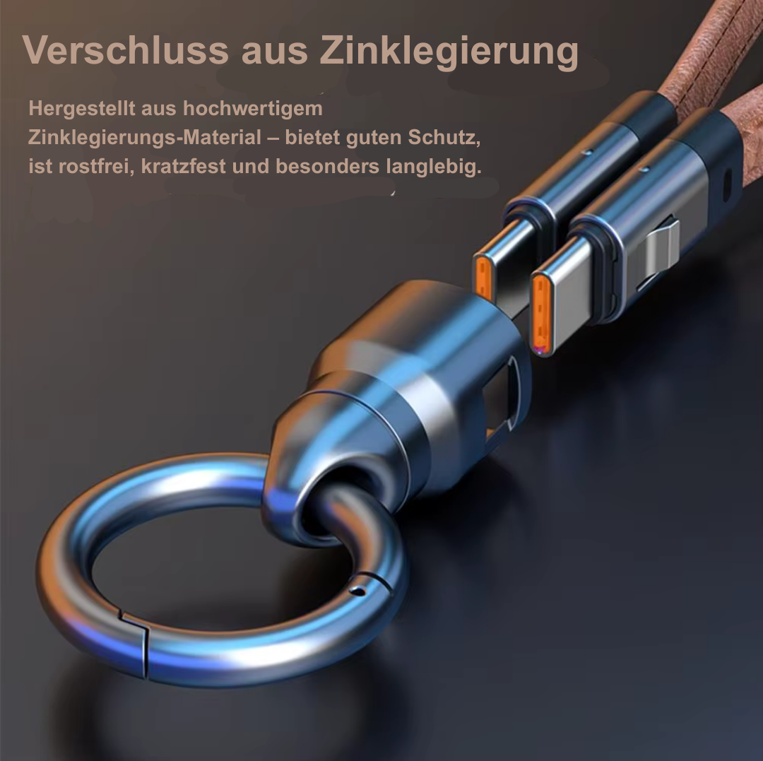 Schnelllade-Kabel mit Schlüsselanhänger & Leder-Handykette