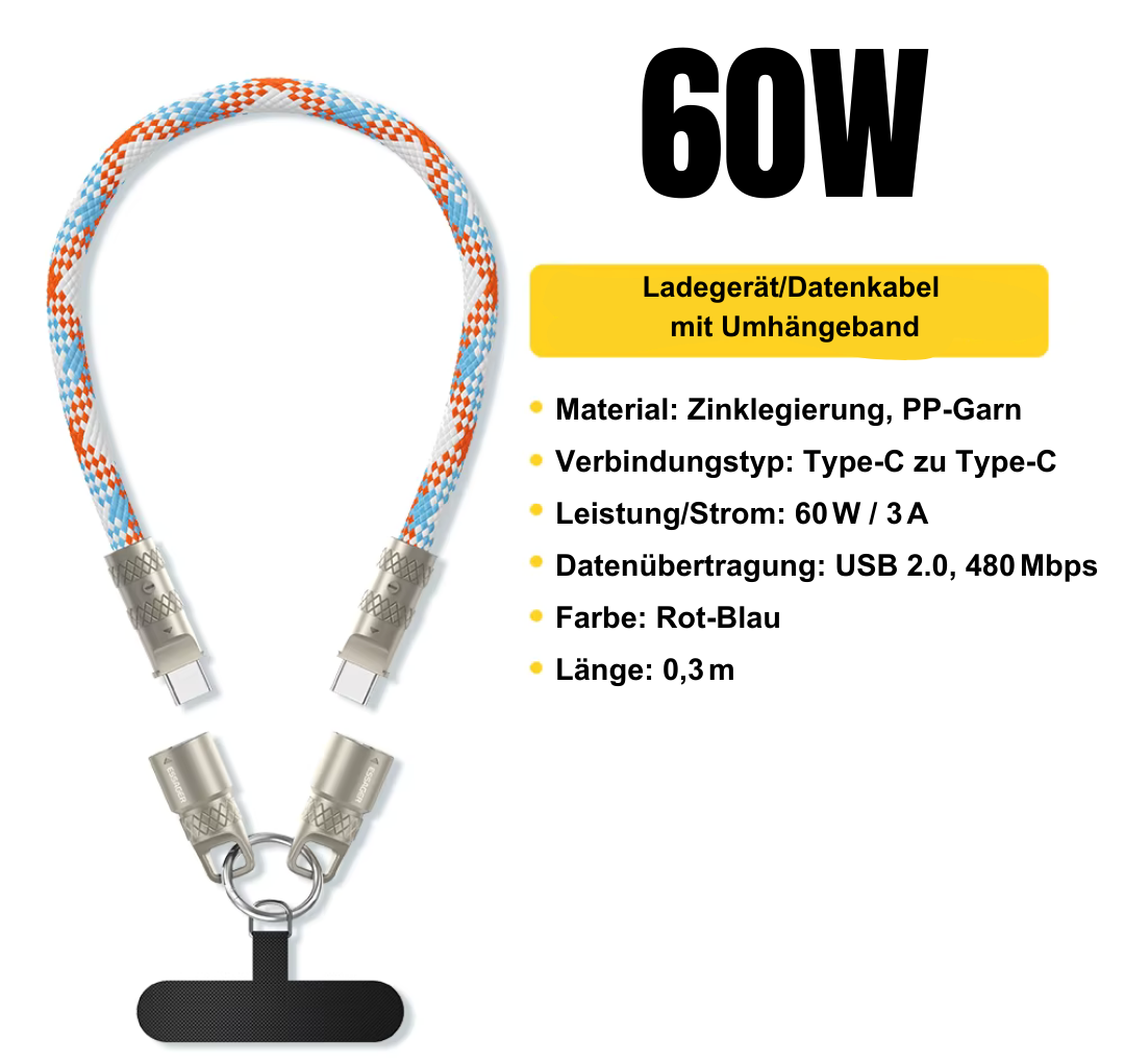 60W USB-C Ladeband | Handykette & Kabel in einem