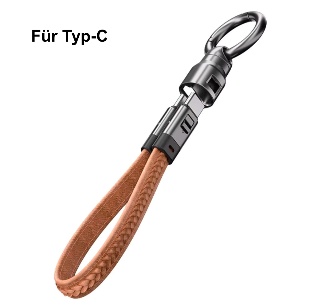 Schnelllade-Kabel mit Schlüsselanhänger & Leder-Handykette